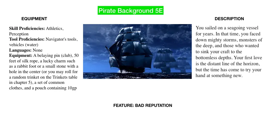 Pirate Background 5e